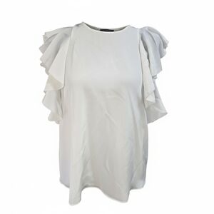 ALEXIS 100% SILK Sheer Overlay Ruffle Sleeveless Top Size S